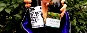 Jessica Bell holding two wines that are perfect for our HaloVino wine tumblers.