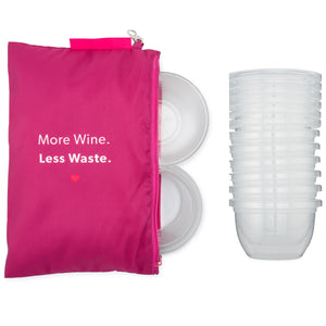 A large Halo Tote filled with HaloVino wine tumblers next to a stack of tumblers.